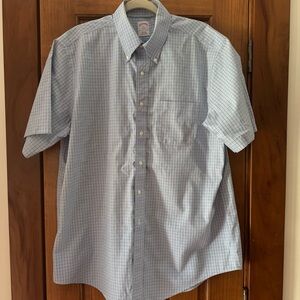 Brooks Brothers 346 Button Down Shirt Mens 16.5 Regular FitNon Iron Blue Checker